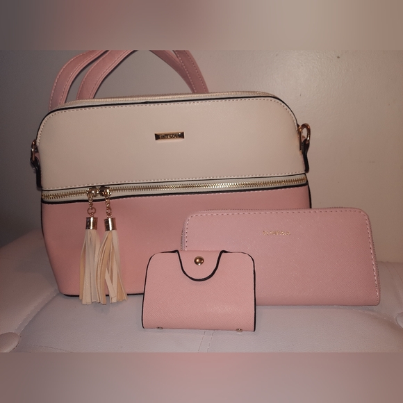 Handbags - Elegant Pink and Cream Women's Bag 3 Piece Set